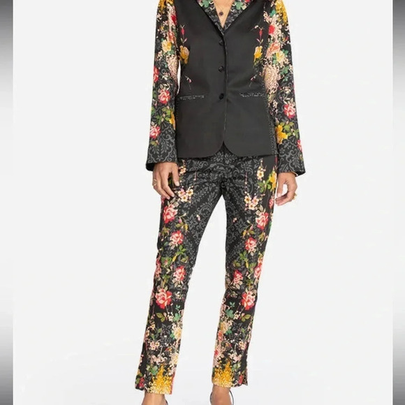 Johnny Was Pete&Greta Mono Pant Multicolor Floral Print Cotton Trouser Jean Sz 4 - Picture 1 of 16
